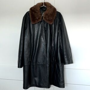 Pierre Cardin Vintage Black Leather Jacket With Removable Fur Collar Size 42 IT